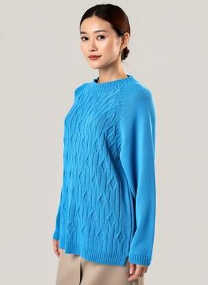 Pull coupe droite manches longues bleu BARILOCHE femme