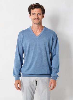 Pull col v manches longues bleu LOUIS VICTOR homme