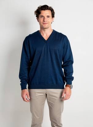 Pull col v manches longues bleu fonce LOUIS VICTOR homme