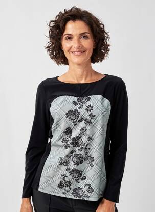 T-shirt imprimé fantaisie manches longues noir QUATRE VINGT JOURS femme