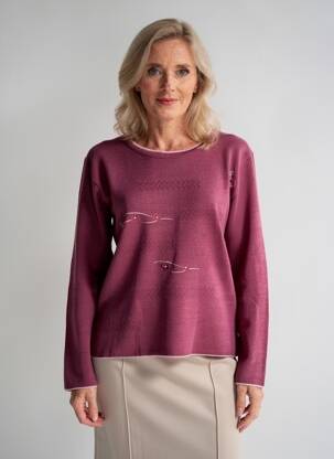 Pull col rond manches longues violet QUATRE VINGT JOURS femme