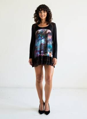 Robe courte manches longues manches longues noir SUZANNA femme