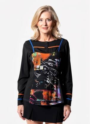 T-shirt imprimé fantaisie manches longues noir QUATRE VINGT JOURS femme