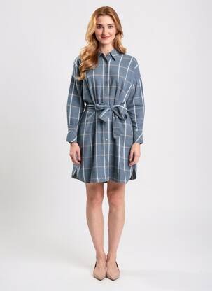 Robe mi-longue manches longues manches longues bleu HANA SAN femme