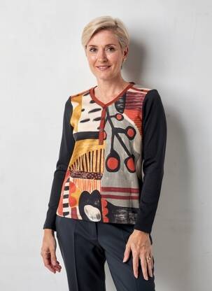 T-shirt imprimé fantaisie manches longues noir KALISSON femme