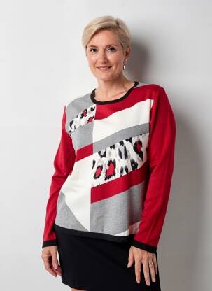 Pull coupe droite manches longues rouge SOIE POUR SOI femme