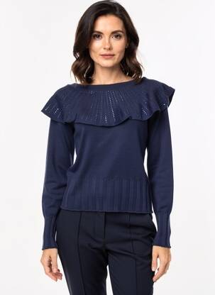 Pull coupe cintrée manches longues bleu PASSIONI femme