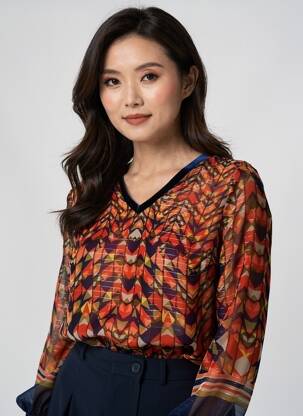 Blouse imprimé fantaisie manches longues orange FRED SABATIER femme