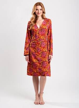 Robe mi-longue imprimé fleurs manches longues orange LA FIANCÉE femme
