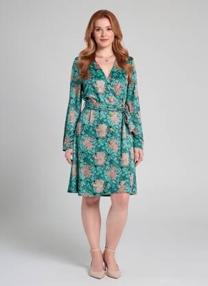 Robe mi-longue imprimé fleurs manches longues vert LA FIANCÉE femme