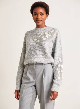 Pull tissage chiné manches longues gris SUZA femme