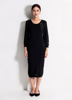Robe mi-longue manches longues manches longues noir LIU JO femme