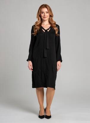 Robe mi-longue manches longues manches longues noir ONE STEP femme