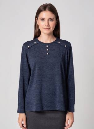Pull tissage chiné manches longues bleu GALMALLA femme