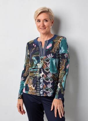 Pull coupe cintrée manches longues bleu GEVANA femme