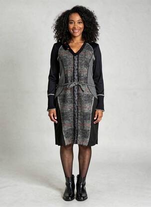 Robe mi-longue manches longues manches longues noir ANNA CRISTY femme