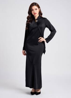 Robe longue manches longues manches longues noir LUMINA femme