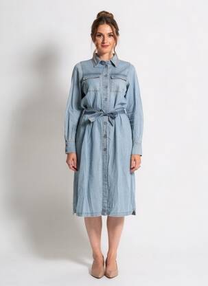 Robe mi-longue manches longues manches longues bleu ANGELA DAVIS femme