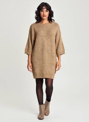 Robe pull tissage chiné manches 3/4 marron LOLA ESPELETA femme