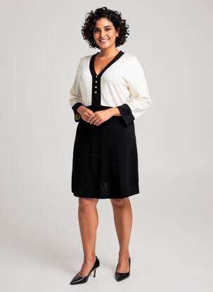 Robe mi-longue manches longues manches longues noir MARBLE femme