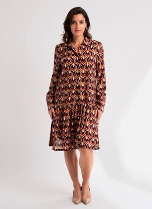 Robe mi-longue imprimé fantaisie manches longues marron SURKANA femme
