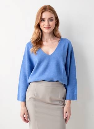 Pull coupe droite manches longues bleu GRACE & MILA femme