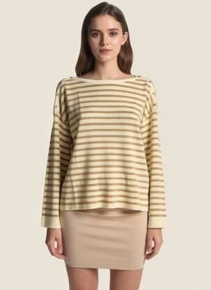 Pull col bateau manches longues beige GRACE & MILA femme