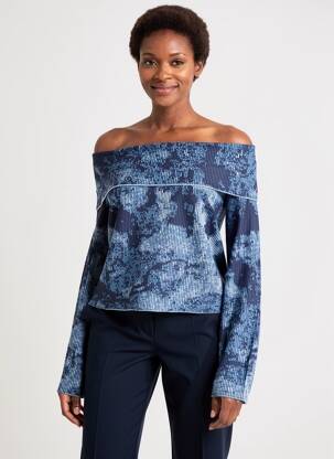 Pull col bateau manches longues bleu DESIGUAL femme