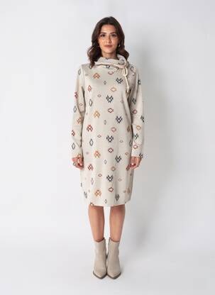 Robe mi-longue imprimé fantaisie manches longues beige RAGWEAR femme