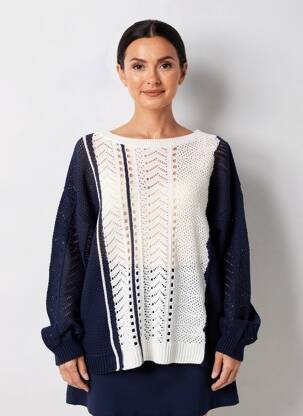 Pull col bateau manches longues bleu MARINA V femme