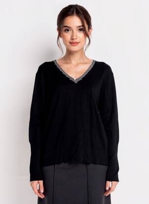 Pull col v manches longues noir MAUD & SACHA femme