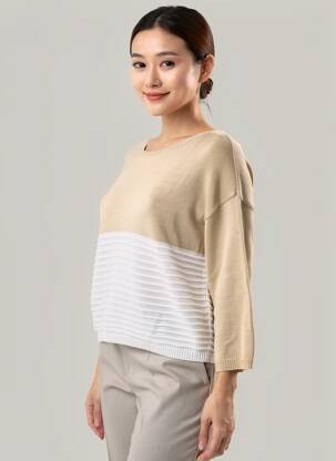 Pull col bateau manches longues beige MARINA V femme