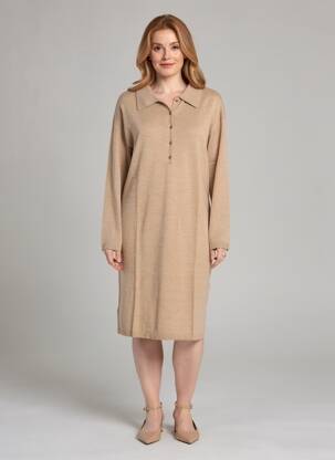 Robe pull tissage chiné manches longues marron YERSE femme