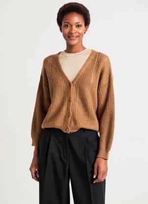 Gilet manches longues resserrée sur le bas marron KANOPE femme