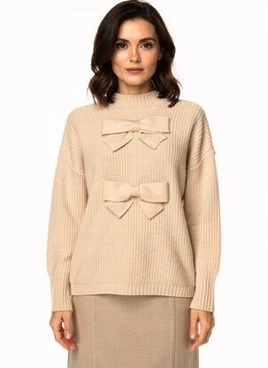 Pull coupe droite manches longues beige LEO & UGO femme