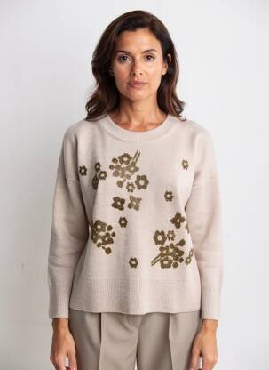 Pull resserrée sur le bas manches longues beige LEO & UGO femme