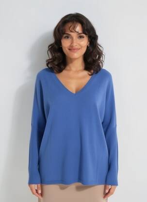Pull coupe droite manches longues bleu NOTSHY femme