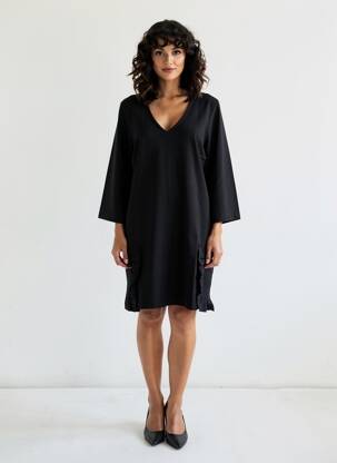 Robe mi-longue manches longues manches longues noir RIVIERES DE LUNE femme