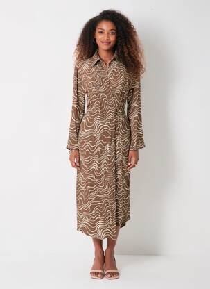 Robe mi-longue imprimé fantaisie manches longues marron & OTHER STORIES femme