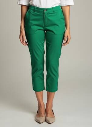 Pantalon 7/8 fermeture zippée sous rabat boutonné vert SARAH JOHN femme