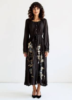 Robe longue manches longues manches longues noir CREAM femme