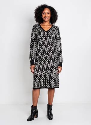 Robe pull coupe droite manches longues noir CREAM femme