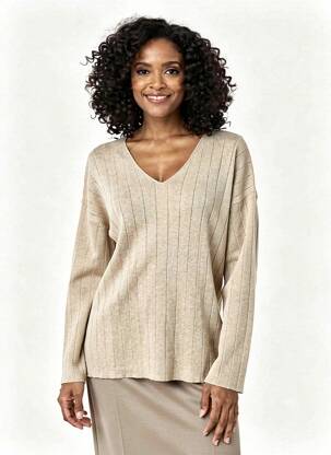 Pull tissage chiné manches longues marron ESCORPION femme