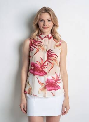 Chemisier imprimé fleurs sans manche beige GUESS femme