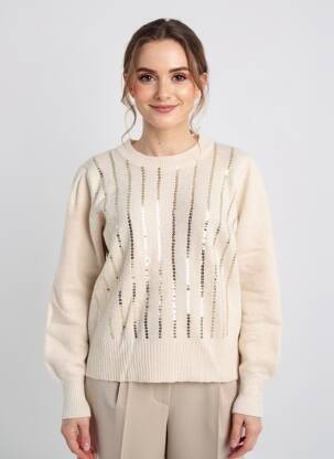 Pull tissage chiné manches longues beige MOLLY BRACKEN femme