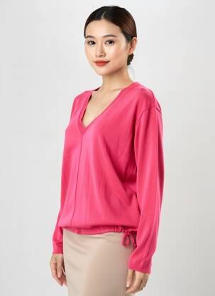 Pull col v manches longues rose LA FEE MARABOUTEE femme