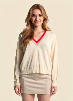 Pull col v manches longues beige LOLA CASADEMUNT femme