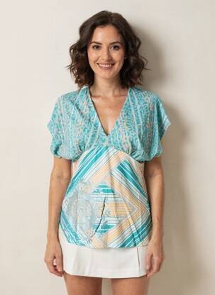 Top stretch manches courtes bleu DESIGUAL femme