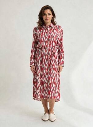 Robe mi-longue imprimé fantaisie manches longues rouge RINO & PELLE femme