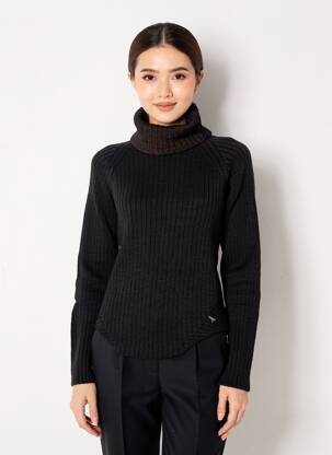 Pull col roulé tissage côtelé manches longues noir SALSA femme